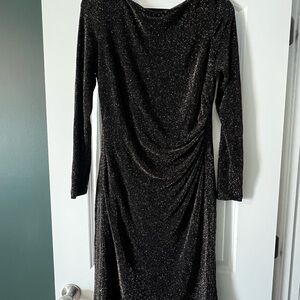 Ralph Lauren Black Metallic Thread Long Sleeve Evening Dress